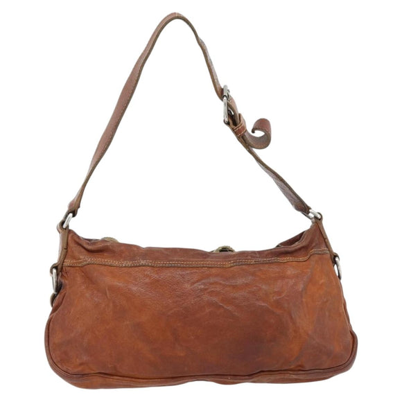 Miu Miu Shoulder Bag Leather Brown Silver Auth 172955