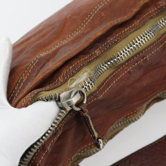 Miu Miu Shoulder Bag Leather Brown Silver Auth 172955