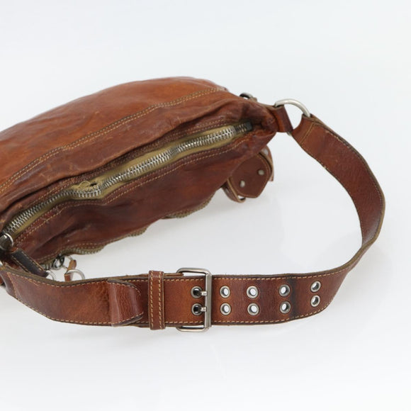 Miu Miu Shoulder Bag Leather Brown Silver Auth 172955