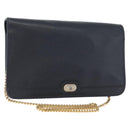 Christian Dior Chain Shoulder Bag Leather Navy Gold Auth 172959-1