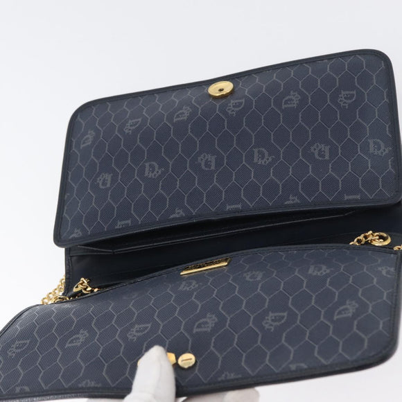 Christian Dior Chain Shoulder Bag Leather Navy Gold Auth 172959