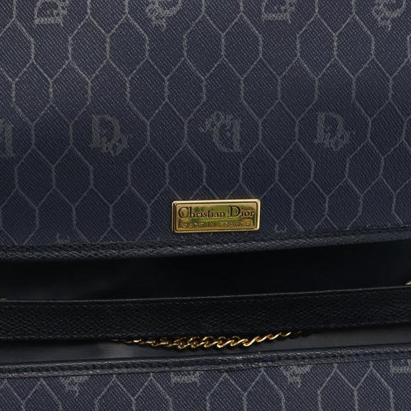Christian Dior Chain Shoulder Bag Leather Navy Gold Auth 172959