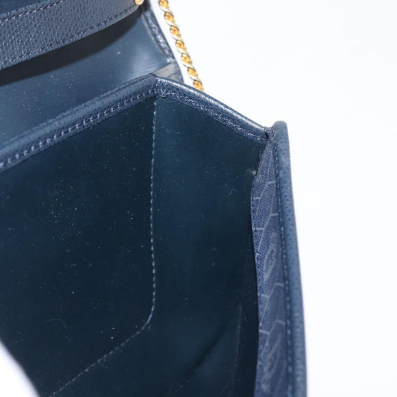 Christian Dior Chain Shoulder Bag Leather Navy Gold Auth 172959