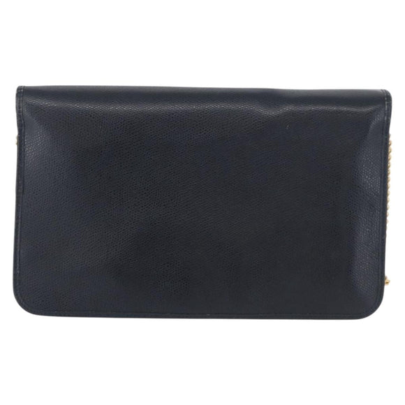 Christian Dior Chain Shoulder Bag Leather Navy Gold Auth 172959