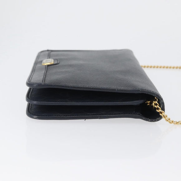 Christian Dior Chain Shoulder Bag Leather Navy Gold Auth 172959