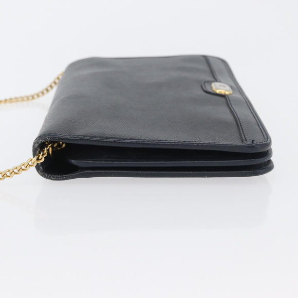 Christian Dior Chain Shoulder Bag Leather Navy Gold Auth 172959