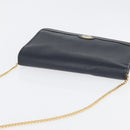 Christian Dior Chain Shoulder Bag Leather Navy Gold Auth 172959-6