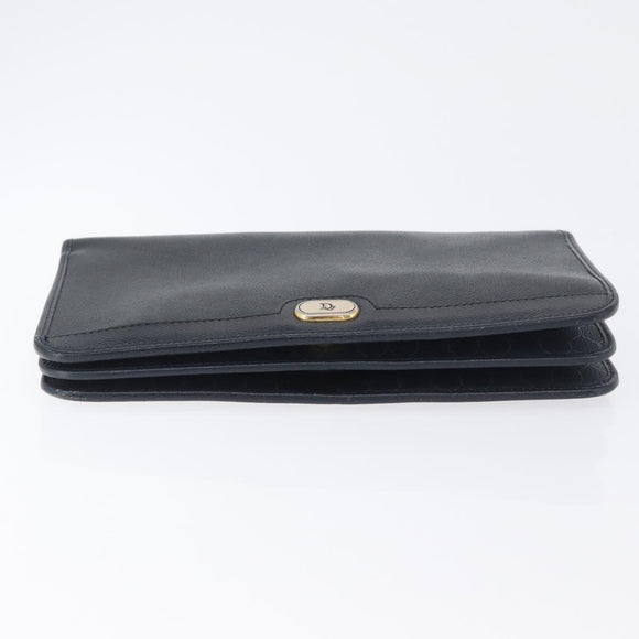 Christian Dior Chain Shoulder Bag Leather Navy Gold Auth 172959