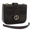 GUCCI Hand Bag Leather Brown Gold Auth 172960-1