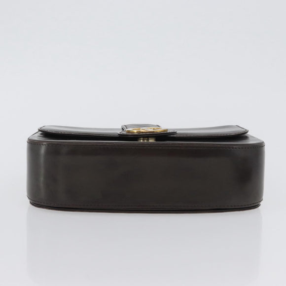 GUCCI Hand Bag Leather Brown Gold Auth 172960
