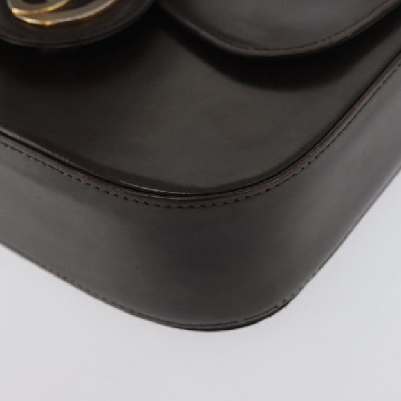 GUCCI Hand Bag Leather Brown Gold Auth 172960