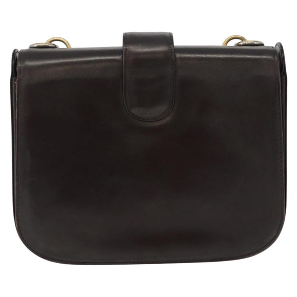 GUCCI Hand Bag Leather Brown Gold Auth 172960