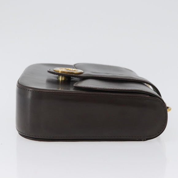 GUCCI Hand Bag Leather Brown Gold Auth 172960