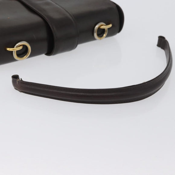 GUCCI Hand Bag Leather Brown Gold Auth 172960