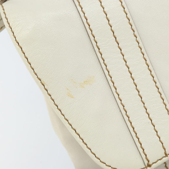 GUCCI Hand Bag Leather White Silver 113014 Auth 172961