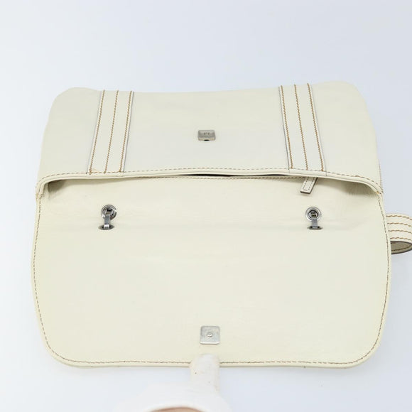 GUCCI Hand Bag Leather White Silver 113014 Auth 172961