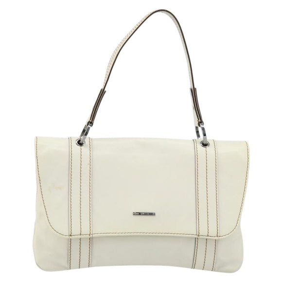 GUCCI Hand Bag Leather White Silver 113014 Auth 172961