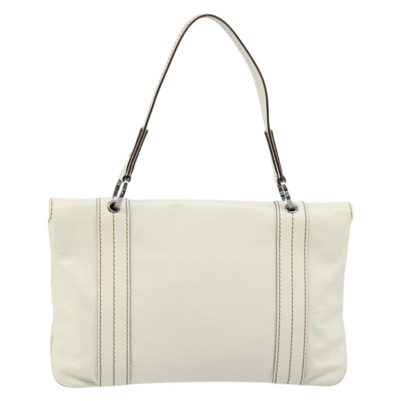 GUCCI Hand Bag Leather White Silver 113014 Auth 172961