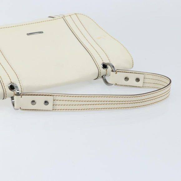 GUCCI Hand Bag Leather White Silver 113014 Auth 172961