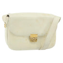 CELINE Macadam Canvas Horse Carriage Shoulder Bag Leather White Gold Auth 172964-1