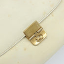 CELINE Macadam Canvas Horse Carriage Shoulder Bag Leather White Gold Auth 172964-17