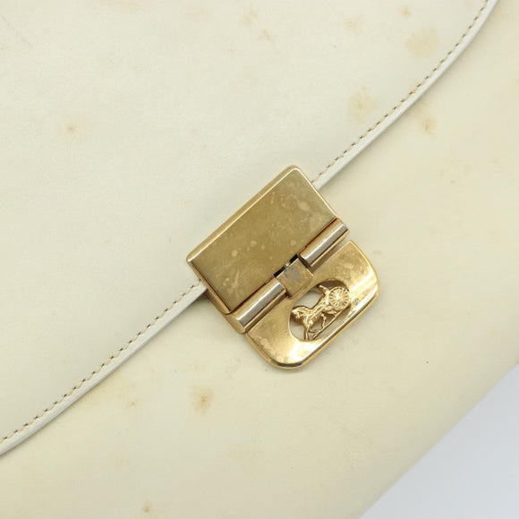 CELINE Macadam Canvas Horse Carriage Shoulder Bag Leather White Gold Auth 172964