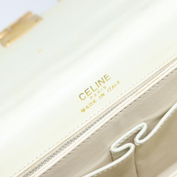 CELINE Macadam Canvas Horse Carriage Shoulder Bag Leather White Gold Auth 172964