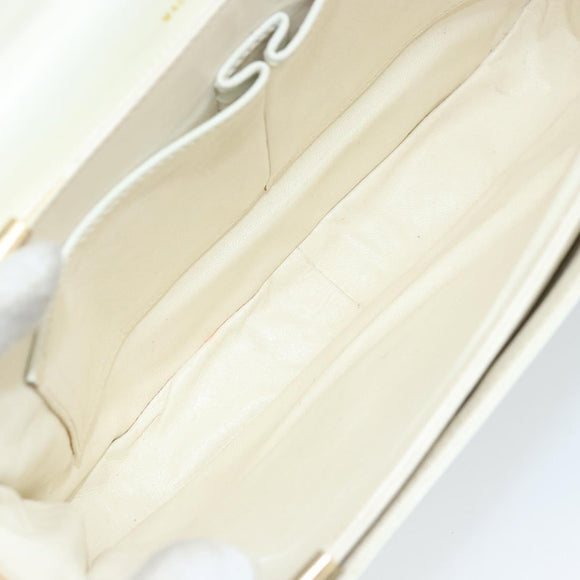 CELINE Macadam Canvas Horse Carriage Shoulder Bag Leather White Gold Auth 172964