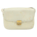 CELINE Macadam Canvas Horse Carriage Shoulder Bag Leather White Gold Auth 172964-13