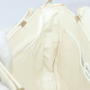 CELINE Macadam Canvas Horse Carriage Shoulder Bag Leather White Gold Auth 172964-20