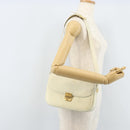 CELINE Macadam Canvas Horse Carriage Shoulder Bag Leather White Gold Auth 172964-25