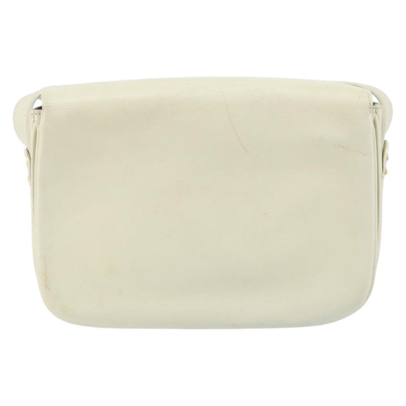 CELINE Macadam Canvas Horse Carriage Shoulder Bag Leather White Gold Auth 172964