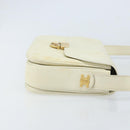 CELINE Macadam Canvas Horse Carriage Shoulder Bag Leather White Gold Auth 172964-3