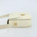 CELINE Macadam Canvas Horse Carriage Shoulder Bag Leather White Gold Auth 172964-4