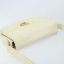 CELINE Macadam Canvas Horse Carriage Shoulder Bag Leather White Gold Auth 172964-6