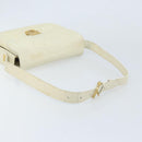 CELINE Macadam Canvas Horse Carriage Shoulder Bag Leather White Gold Auth 172964-7