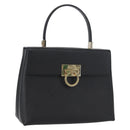 Salvatore Ferragamo Gancini Hand Bag Leather Black Gold Auth 172966-1