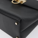 Salvatore Ferragamo Gancini Hand Bag Leather Black Gold Auth 172966-14