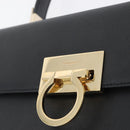 Salvatore Ferragamo Gancini Hand Bag Leather Black Gold Auth 172966-17