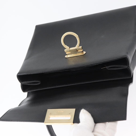 Salvatore Ferragamo Gancini Hand Bag Leather Black Gold Auth 172966