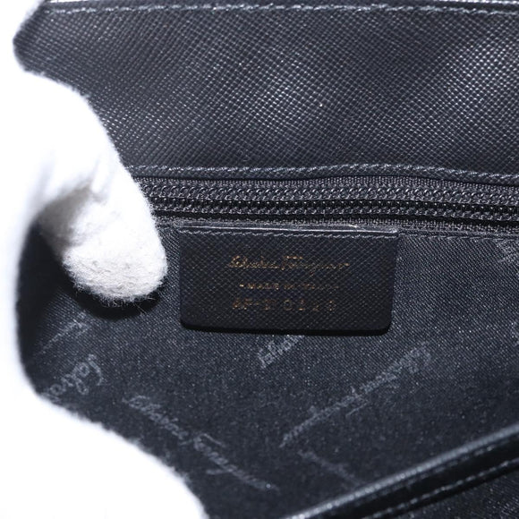 Salvatore Ferragamo Gancini Hand Bag Leather Black Gold Auth 172966