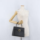 Salvatore Ferragamo Gancini Hand Bag Leather Black Gold Auth 172966-26