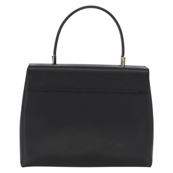 Salvatore Ferragamo Gancini Hand Bag Leather Black Gold Auth 172966