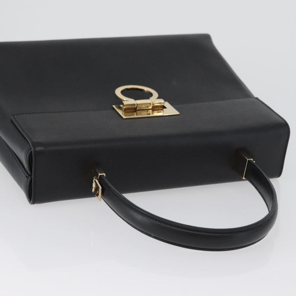 Salvatore Ferragamo Gancini Hand Bag Leather Black Gold Auth 172966