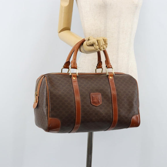 CELINE Macadam Canvas Hand Bag PVC Leather Brown Gold Auth 172968A
