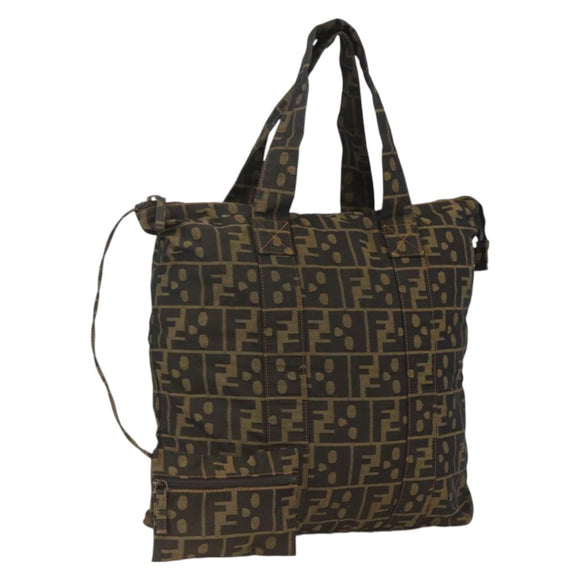 FENDI Zucca Canvas Tote Bag Brown Black Auth 172970