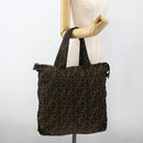 FENDI Zucca Canvas Tote Bag Brown Black Auth 172970-23