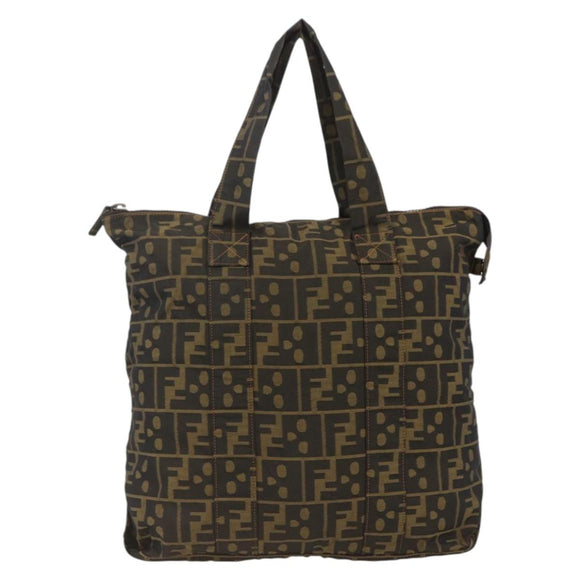 FENDI Zucca Canvas Tote Bag Brown Black Auth 172970
