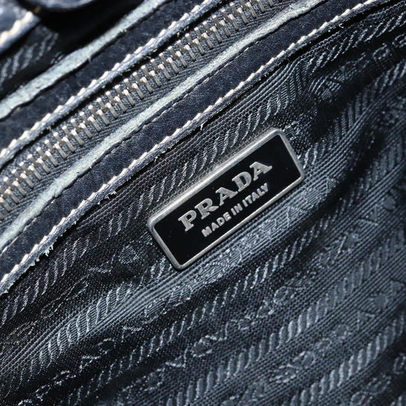 PRADA Tote Bag Nylon Black Silver Auth 172974
