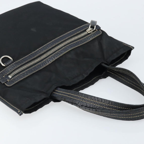 PRADA Tote Bag Nylon Black Silver Auth 172974